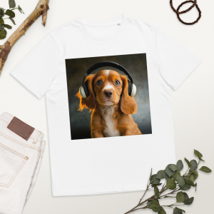Unisex organic cotton t-shirt - Dog with Headphones